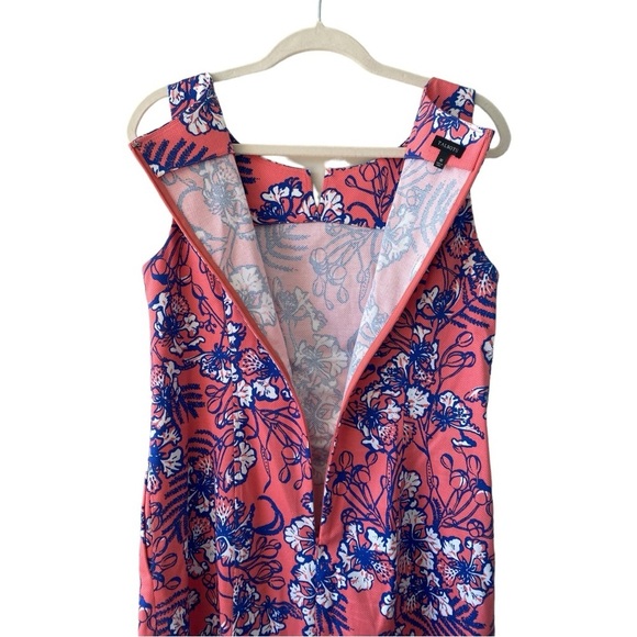 Talbots Coral Pink Blue Hibiscus Floral Print Shift Dress Size 10 Sleeveless - Picture 6 of 8